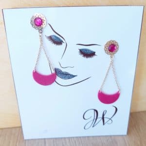 boucles d'oreilles en pâte polymère rose et doré