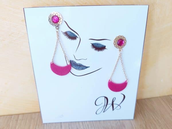 boucles d'oreilles en pâte polymère rose et doré